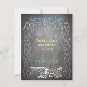 Invitation card to school enrollment on chalkboard