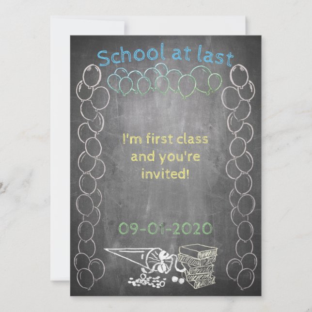 Invitation card to school enrollment on chalkboard (Front)