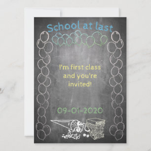 Invitation card to school enrollment on chalkboard