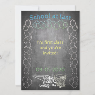 Invitation card to school enrollment on chalkboard