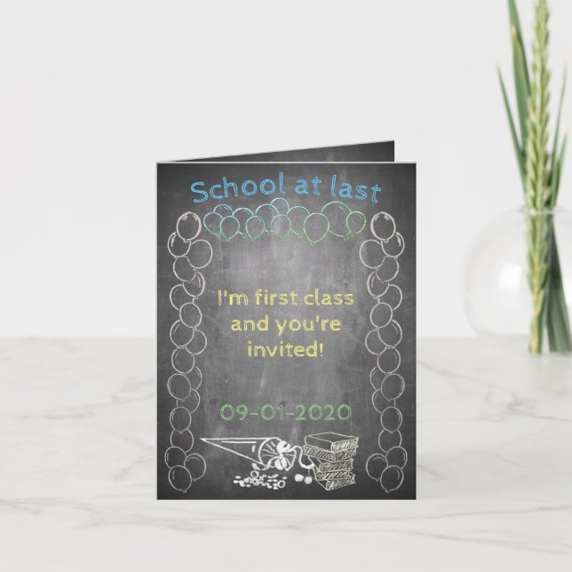 Invitation card to school enrollment on chalkboard (Front)