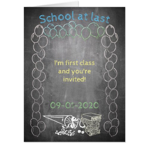 Invitation card to school enrollment on chalkboard