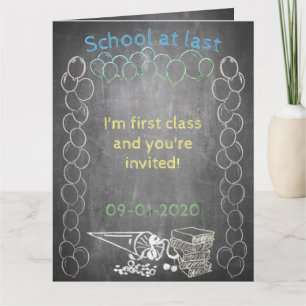 Invitation card to school enrollment on chalkboard