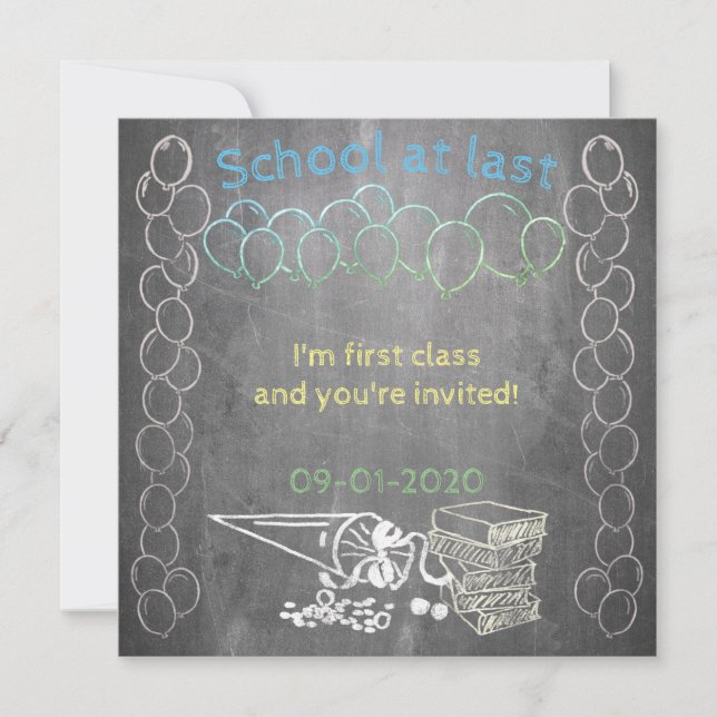 Invitation card to school enrollment on chalkboard (Front)