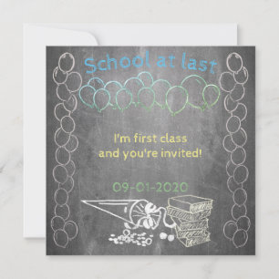 Invitation card to school enrollment on chalkboard
