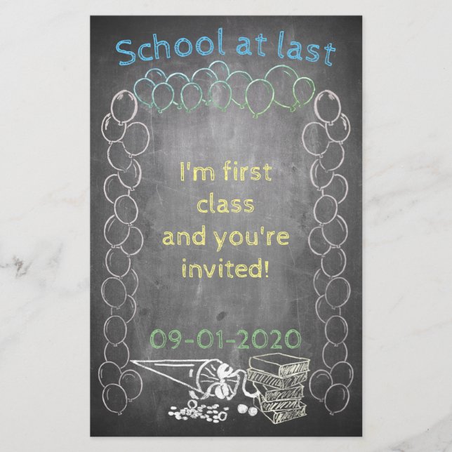 Invitation card to school enrollment on chalkboard (Front)
