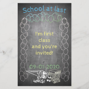 Invitation card to school enrollment on chalkboard