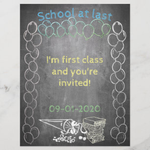 Invitation card to school enrollment on chalkboard