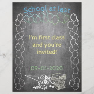 Invitation card to school enrollment on chalkboard