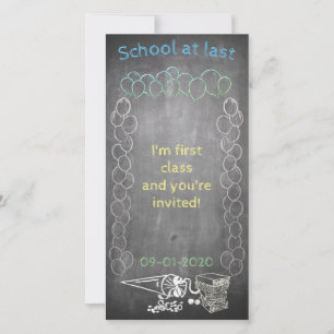 Invitation card to school enrollment on chalkboard