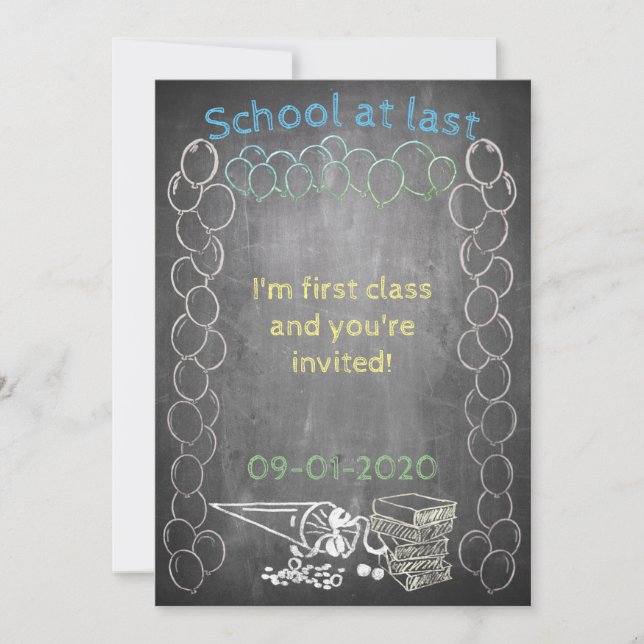 Invitation card to school enrollment on chalkboard (Front)