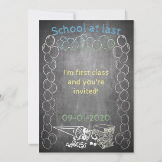 Invitation card to school enrollment on chalkboard