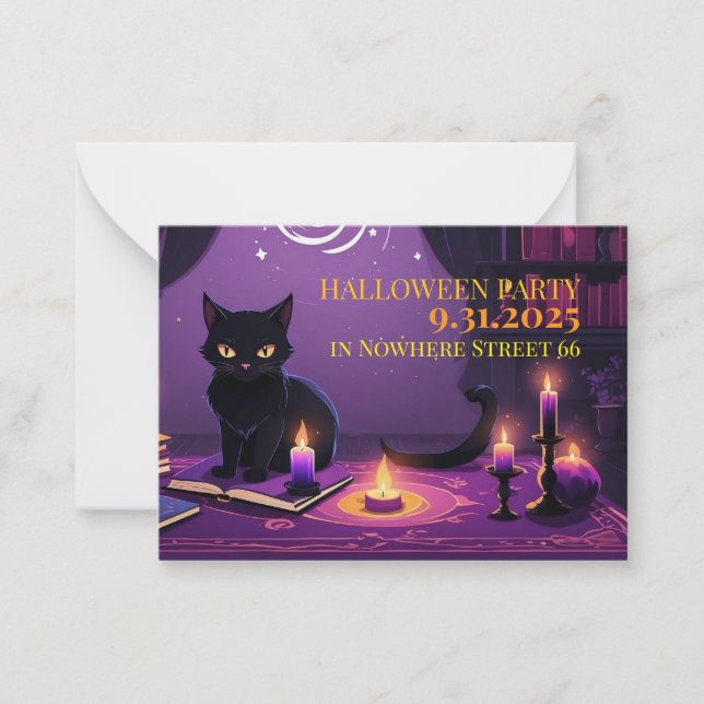 Invitation Card with Halloween cat illustration (Front)