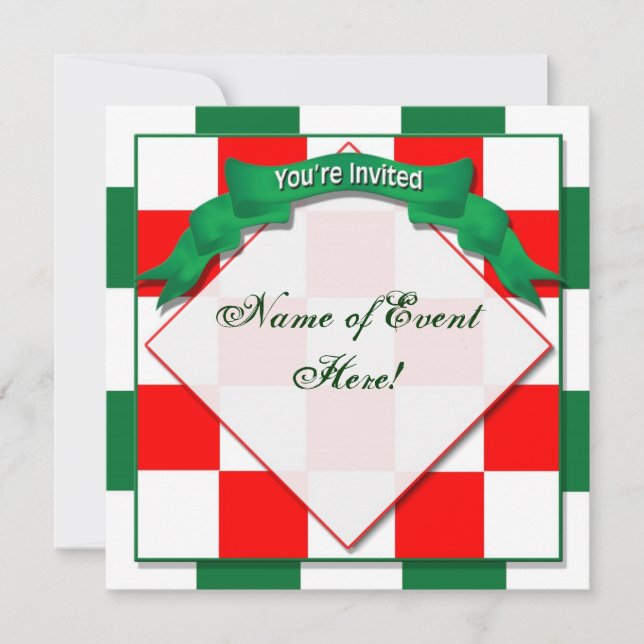 Invitation -  - Checkered Red/Green (Front)