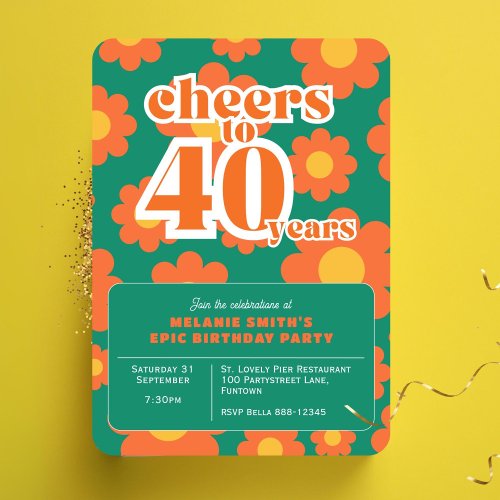 Invitation Cheers to 40 years retro green 40th 