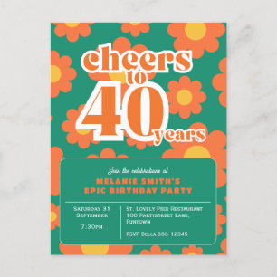 Invitation "Cheers to 40 years" retro green 40th  Postcard