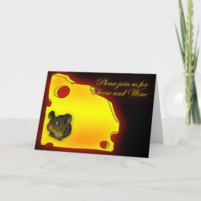 Invitation Cheese and Wine Party cute little mouse (Front)