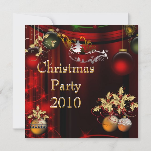 Invitation Christmas Party Gold Xmas Red Green (Front)