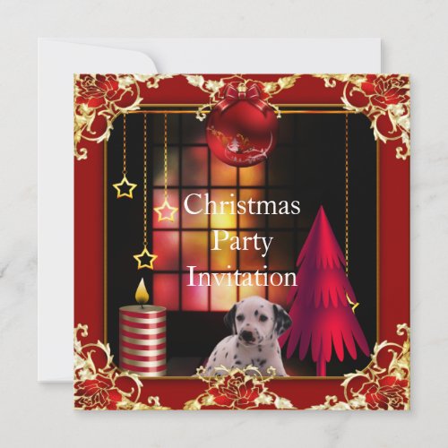 Invitation Christmas party Red Dog Dalmation