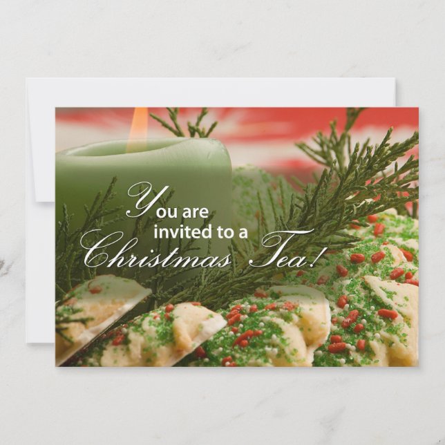Invitation Christmas Tea Party, Cookies, Pine Bran (Front)
