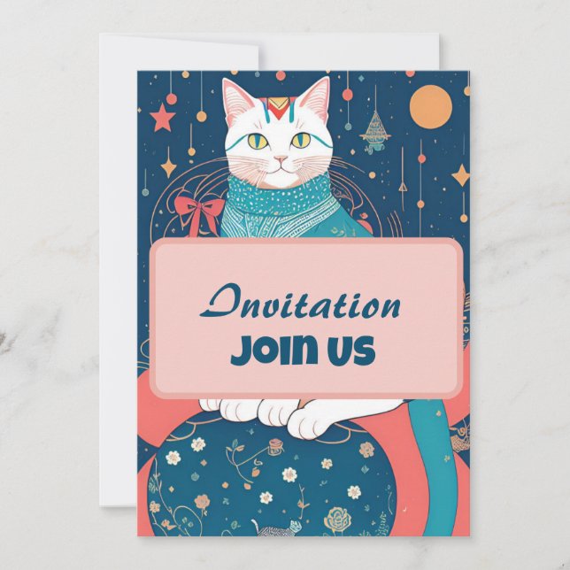 Invitation Classy Cat Kitty Voices Pink Card (Front)