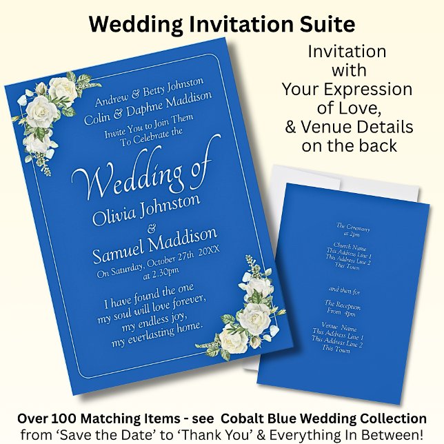 Invitation Cobalt Blue & White Roses Wedding (Creator Uploaded)