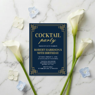 Invitation Cocktail Party Navy Gold 80th Birthday