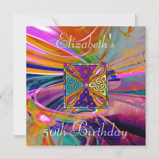 Invitation Coloured Stained Glass Abstract (Front)