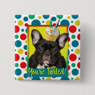 Invitation Cupcake 2 Year Old - French Bulldog Pinback Button