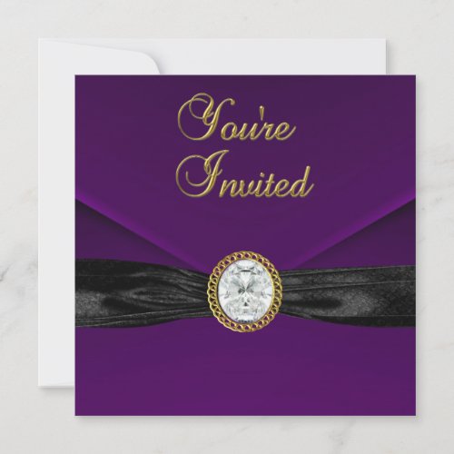 Invitation Diamond Jewel Black Plum Purple Gold