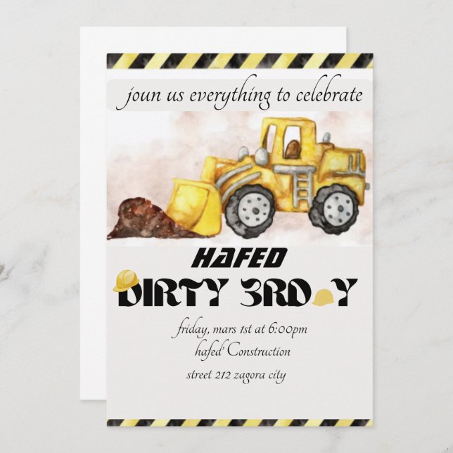 Invitation Dirty 3rd-Y Third Birthday Invitation (Front/Back)