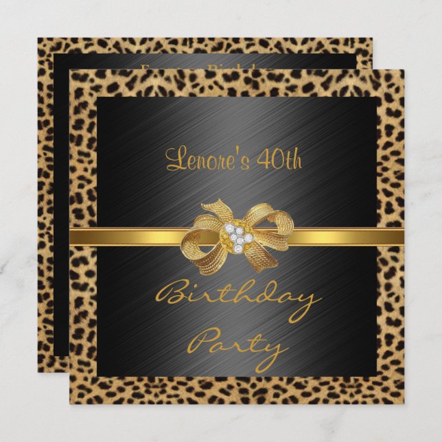 Invitation Elegant 40th Birthday Leopard Gold (Front/Back)