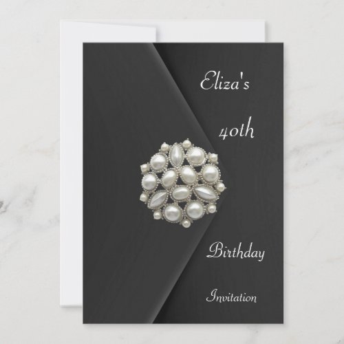 Invitation Elegant 40th Black Velvet Pearl Jewel
