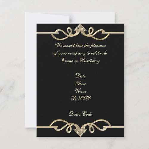Invitation Elegant Birthday Black Gold Trim