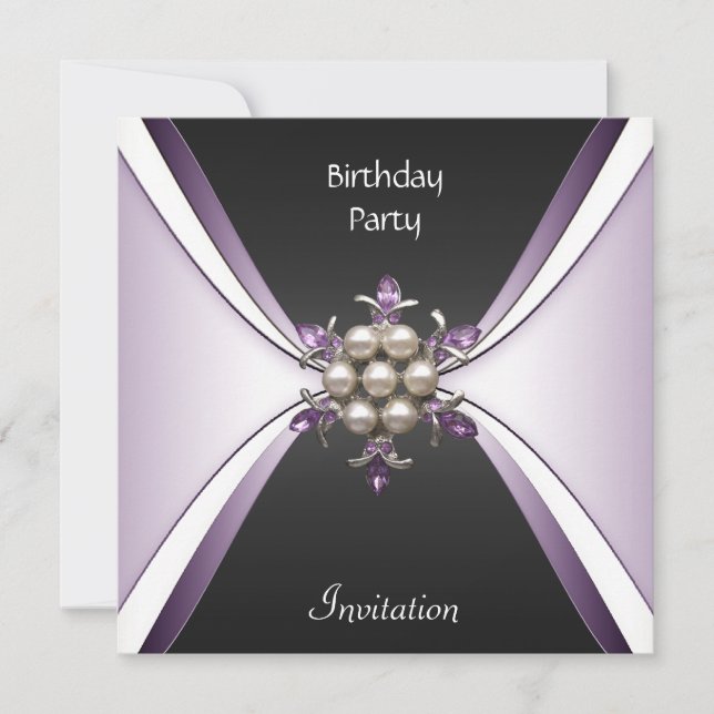 Invitation Elegant Birthday Mauve Black Jewel (Front)