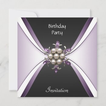 Invitation Elegant Birthday Mauve Black Jewel by Label_That at Zazzle