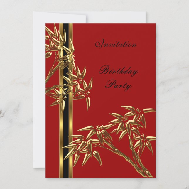 Invitation Elegant Birthday Party Asian Bamboo (Front)