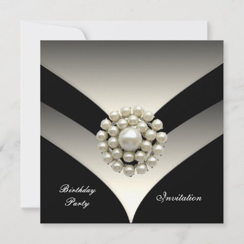 Invitation Elegant Birthday Party Pearl Black