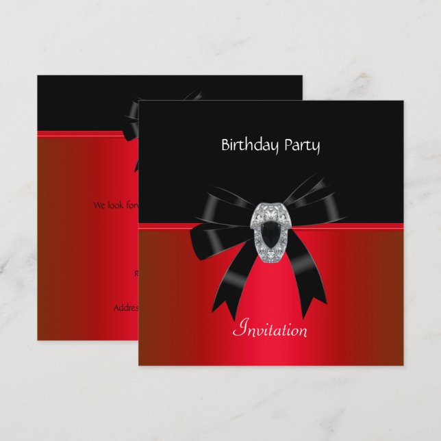 Invitation Elegant Birthday Rich Red Black Jewel (Front/Back)