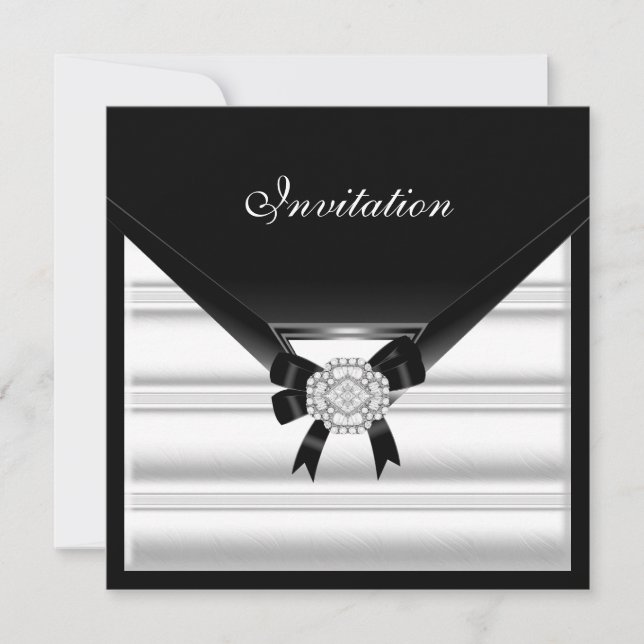 Invitation Elegant Black White Jewel Diamond (Front)