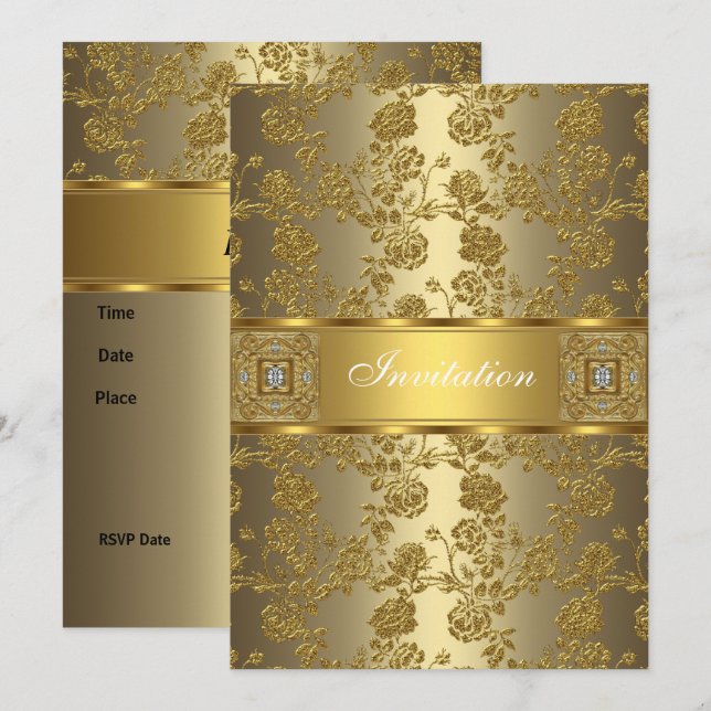 Invitation Elegant Classy Gold Bronze Floral (Front/Back)