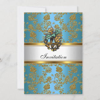 Invitation Elegant Classy Gold Teal Blue Floral