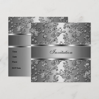 Invitation Elegant Classy Silver Embossed Floral