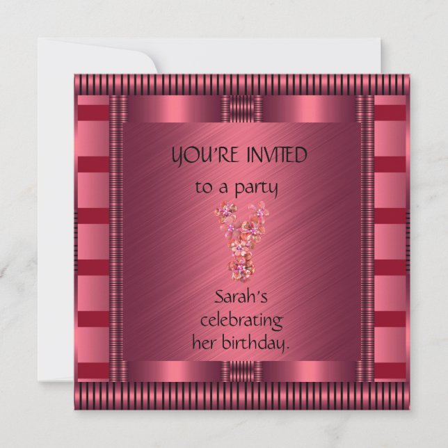 Invitation Elegant Pink Black Stripe (Front)