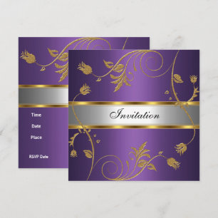 Invitation Elegant Purple Gold Silver Floral