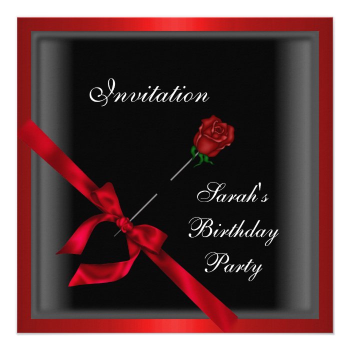 Invitation Elegant Red Rose Black Ribbon Bow