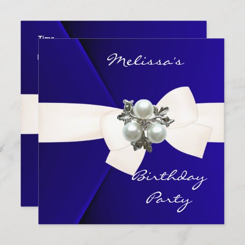 Invitation Elegant Royal Blue Velvet Pearl