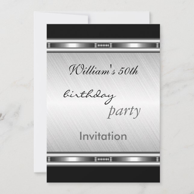Invitation Elegant Silver 50th Birthday Party (Front)