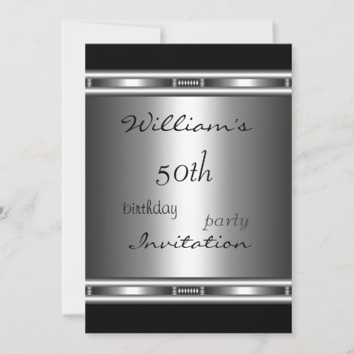 Invitation Elegant Silver Black 50th Birthday