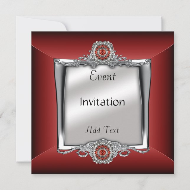 Invitation Elegant Silver Red Jewel (Front)